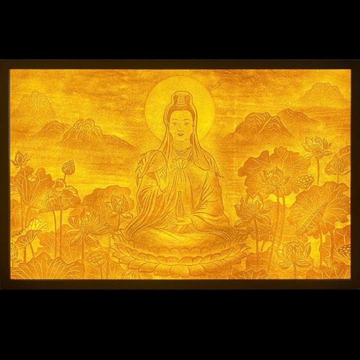 Tranh trúc chỉ vuông Quan thế âm bồ tát 